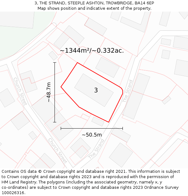 3, THE STRAND, STEEPLE ASHTON, TROWBRIDGE, BA14 6EP: Plot and title map