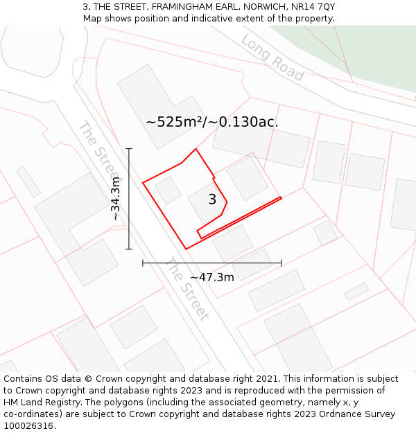 3, THE STREET, FRAMINGHAM EARL, NORWICH, NR14 7QY: Plot and title map