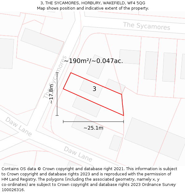 3, THE SYCAMORES, HORBURY, WAKEFIELD, WF4 5QG: Plot and title map