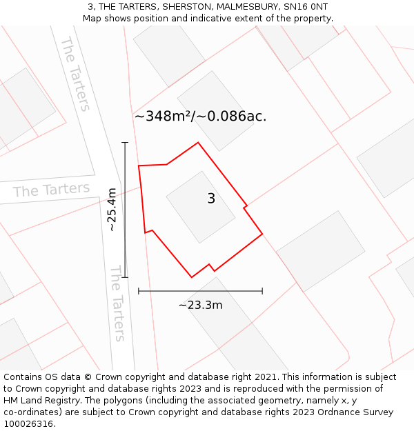 3, THE TARTERS, SHERSTON, MALMESBURY, SN16 0NT: Plot and title map