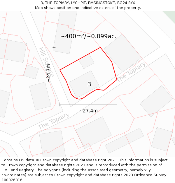 3, THE TOPIARY, LYCHPIT, BASINGSTOKE, RG24 8YX: Plot and title map