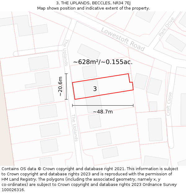 3, THE UPLANDS, BECCLES, NR34 7EJ: Plot and title map