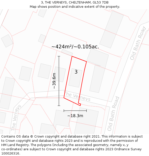 3, THE VERNEYS, CHELTENHAM, GL53 7DB: Plot and title map