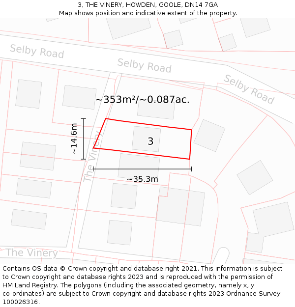 3, THE VINERY, HOWDEN, GOOLE, DN14 7GA: Plot and title map