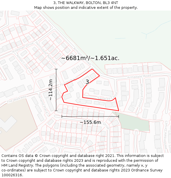 3, THE WALKWAY, BOLTON, BL3 4NT: Plot and title map