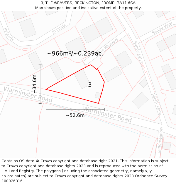 3, THE WEAVERS, BECKINGTON, FROME, BA11 6SA: Plot and title map