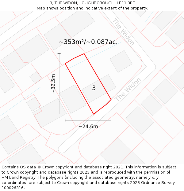 3, THE WIDON, LOUGHBOROUGH, LE11 3PE: Plot and title map