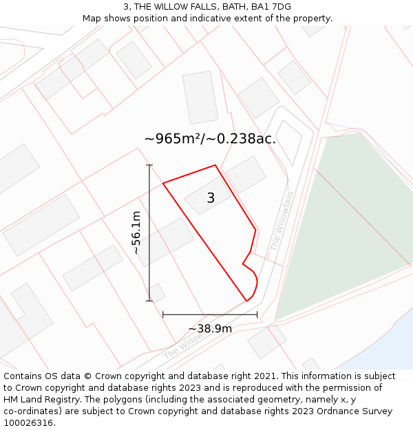 3, THE WILLOW FALLS, BATH, BA1 7DG: Plot and title map