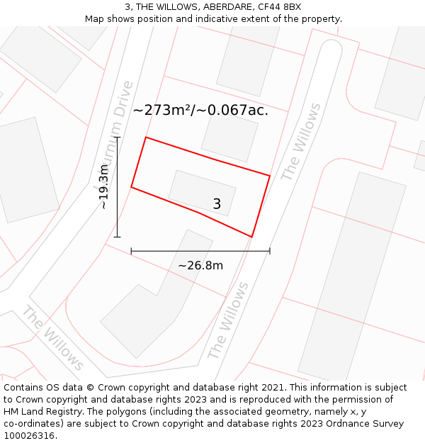 3, THE WILLOWS, ABERDARE, CF44 8BX: Plot and title map