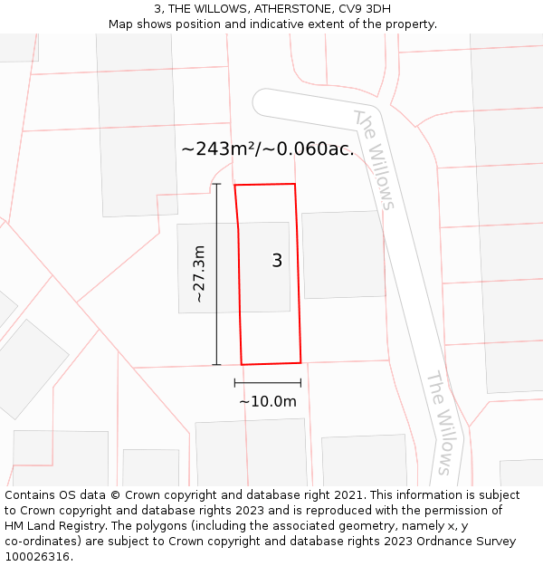 3, THE WILLOWS, ATHERSTONE, CV9 3DH: Plot and title map