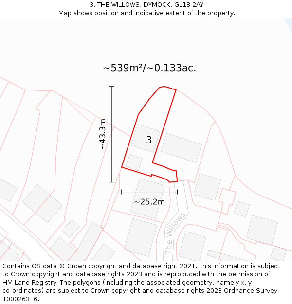 3, THE WILLOWS, DYMOCK, GL18 2AY: Plot and title map