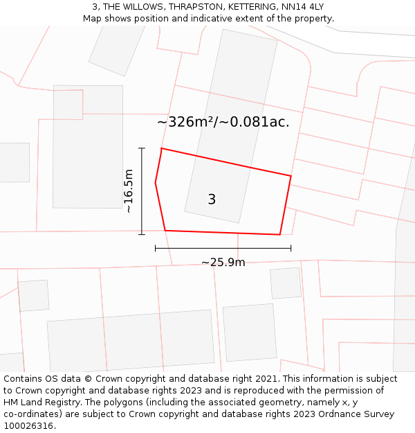 3, THE WILLOWS, THRAPSTON, KETTERING, NN14 4LY: Plot and title map