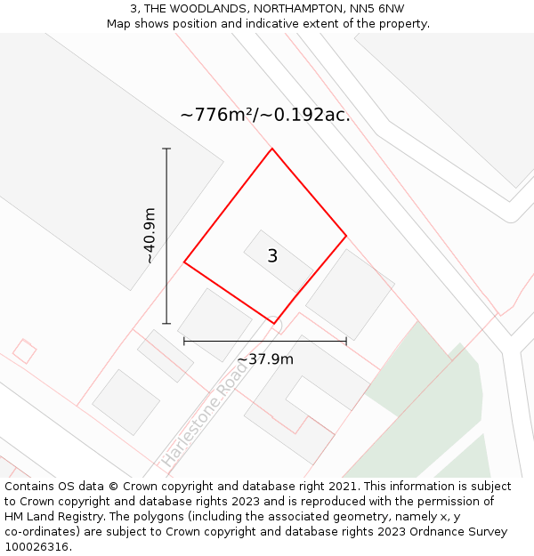 3, THE WOODLANDS, NORTHAMPTON, NN5 6NW: Plot and title map