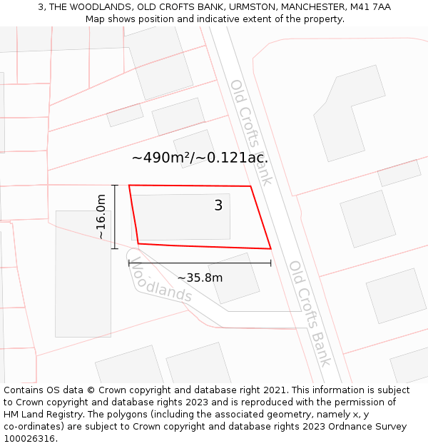 3, THE WOODLANDS, OLD CROFTS BANK, URMSTON, MANCHESTER, M41 7AA: Plot and title map