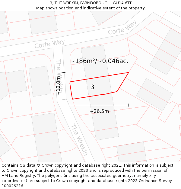 3, THE WREKIN, FARNBOROUGH, GU14 6TT: Plot and title map