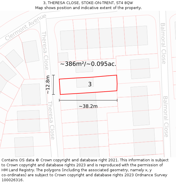 3, THERESA CLOSE, STOKE-ON-TRENT, ST4 8QW: Plot and title map