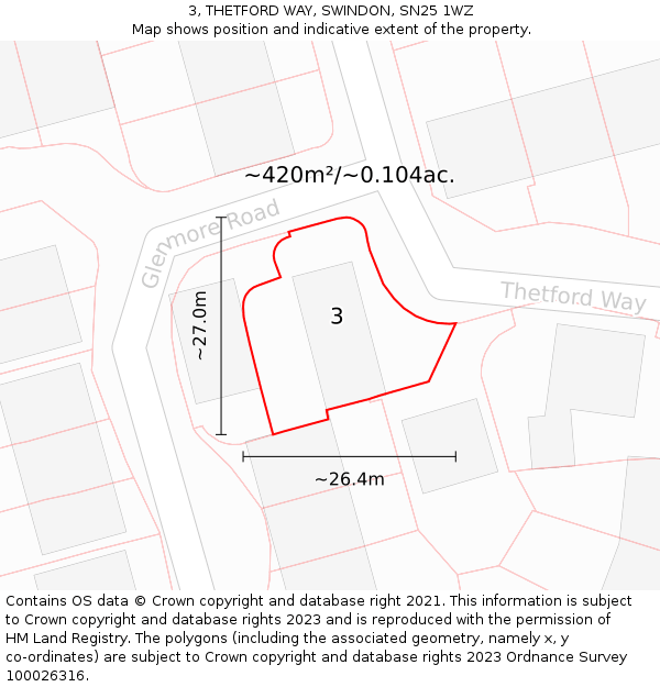 3, THETFORD WAY, SWINDON, SN25 1WZ: Plot and title map