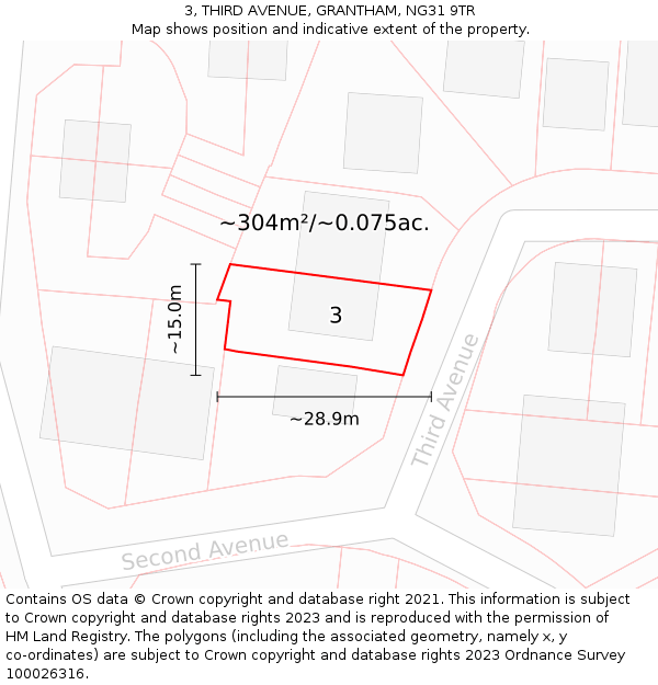 3, THIRD AVENUE, GRANTHAM, NG31 9TR: Plot and title map