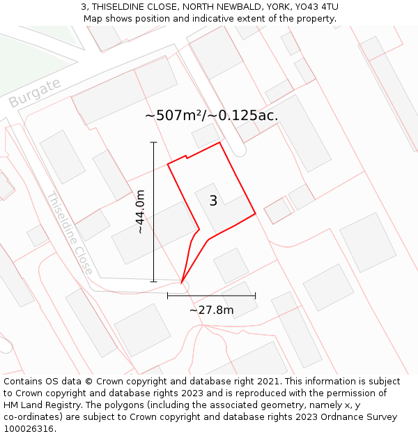 3, THISELDINE CLOSE, NORTH NEWBALD, YORK, YO43 4TU: Plot and title map