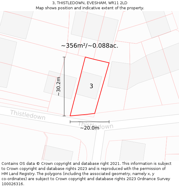 3, THISTLEDOWN, EVESHAM, WR11 2LD: Plot and title map