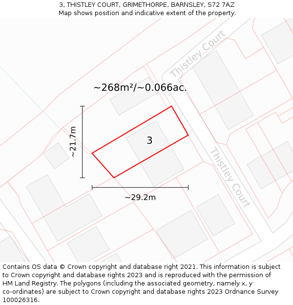 3, THISTLEY COURT, GRIMETHORPE, BARNSLEY, S72 7AZ: Plot and title map