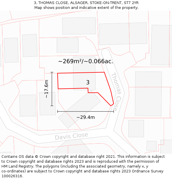 3, THOMAS CLOSE, ALSAGER, STOKE-ON-TRENT, ST7 2YR: Plot and title map