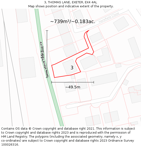 3, THOMAS LANE, EXETER, EX4 4AL: Plot and title map