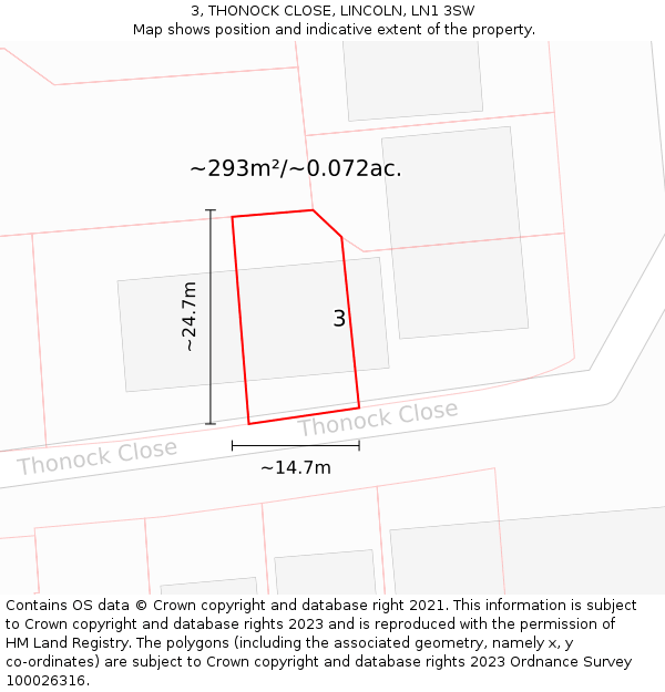 3, THONOCK CLOSE, LINCOLN, LN1 3SW: Plot and title map