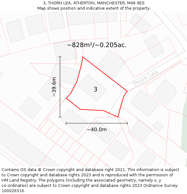 3, THORN LEA, ATHERTON, MANCHESTER, M46 9ES: Plot and title map