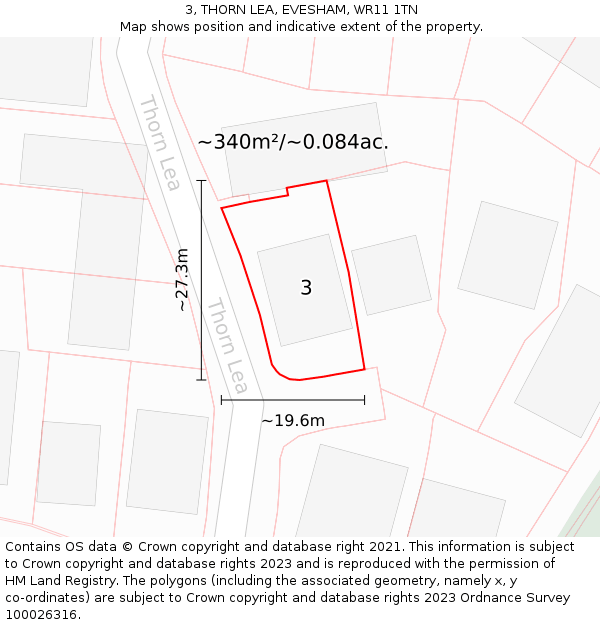 3, THORN LEA, EVESHAM, WR11 1TN: Plot and title map
