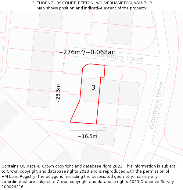 3, THORNBURY COURT, PERTON, WOLVERHAMPTON, WV6 7UP: Plot and title map