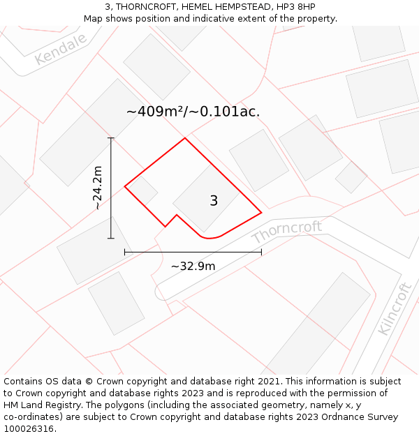 3, THORNCROFT, HEMEL HEMPSTEAD, HP3 8HP: Plot and title map