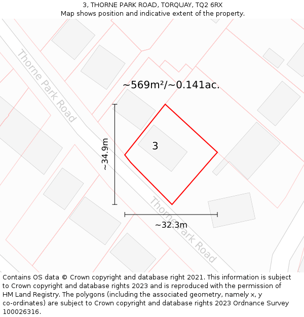 3, THORNE PARK ROAD, TORQUAY, TQ2 6RX: Plot and title map