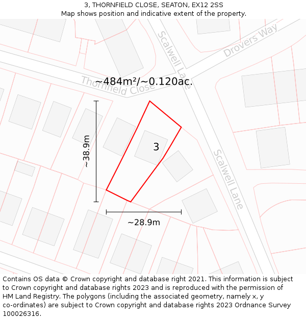 3, THORNFIELD CLOSE, SEATON, EX12 2SS: Plot and title map