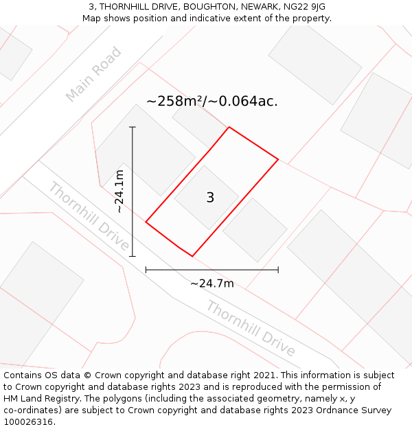 3, THORNHILL DRIVE, BOUGHTON, NEWARK, NG22 9JG: Plot and title map