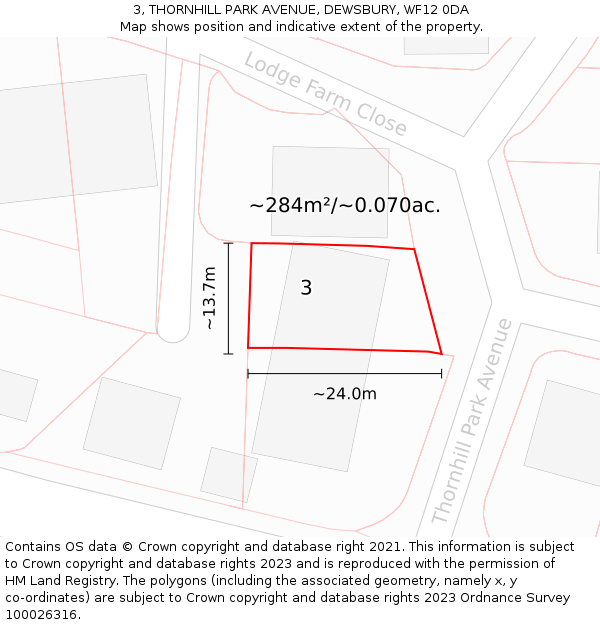 3, THORNHILL PARK AVENUE, DEWSBURY, WF12 0DA: Plot and title map