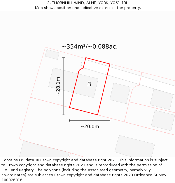 3, THORNHILL WIND, ALNE, YORK, YO61 1RL: Plot and title map