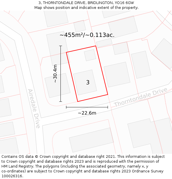 3, THORNTONDALE DRIVE, BRIDLINGTON, YO16 6GW: Plot and title map