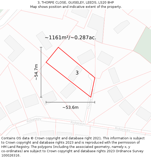 3, THORPE CLOSE, GUISELEY, LEEDS, LS20 8HP: Plot and title map
