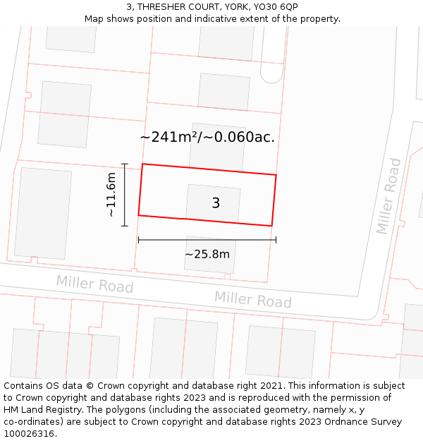 3, THRESHER COURT, YORK, YO30 6QP: Plot and title map