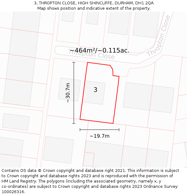 3, THROPTON CLOSE, HIGH SHINCLIFFE, DURHAM, DH1 2QA: Plot and title map