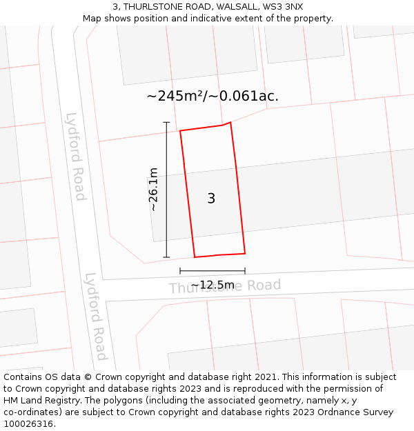 3, THURLSTONE ROAD, WALSALL, WS3 3NX: Plot and title map