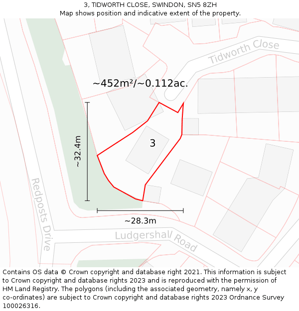 3, TIDWORTH CLOSE, SWINDON, SN5 8ZH: Plot and title map