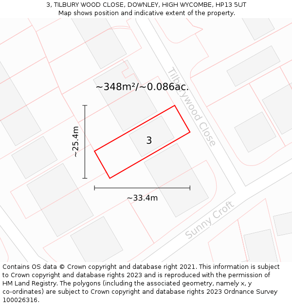 3, TILBURY WOOD CLOSE, DOWNLEY, HIGH WYCOMBE, HP13 5UT: Plot and title map