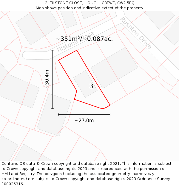 3, TILSTONE CLOSE, HOUGH, CREWE, CW2 5RQ: Plot and title map