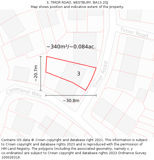 3, TIMOR ROAD, WESTBURY, BA13 2GJ: Plot and title map