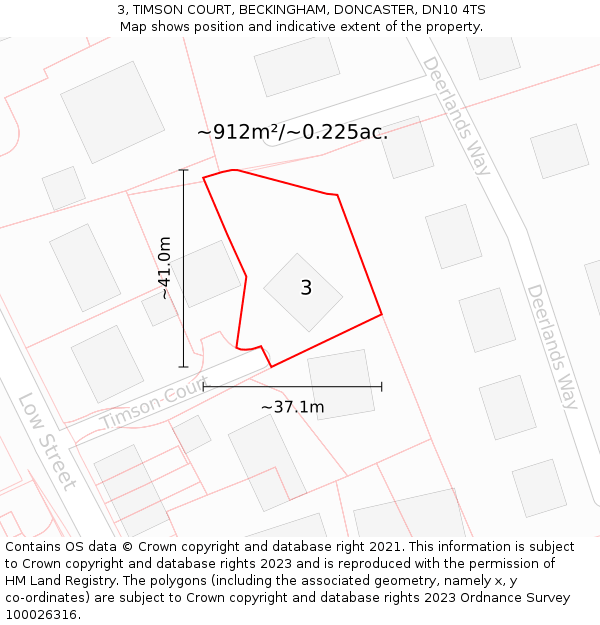 3, TIMSON COURT, BECKINGHAM, DONCASTER, DN10 4TS: Plot and title map