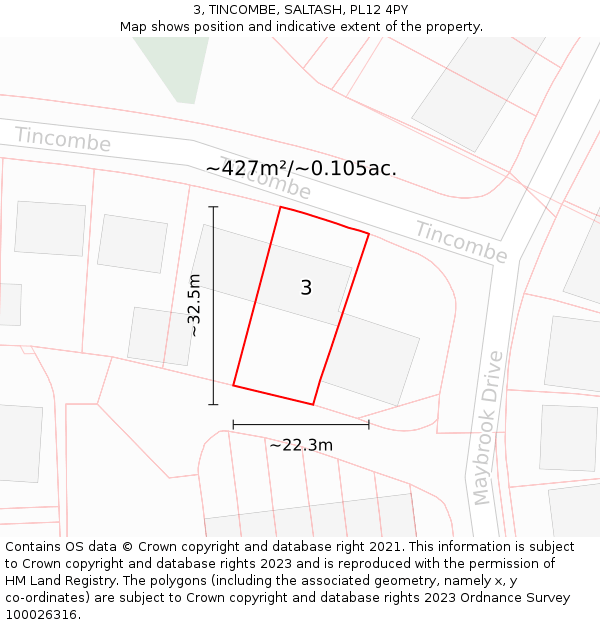 3, TINCOMBE, SALTASH, PL12 4PY: Plot and title map