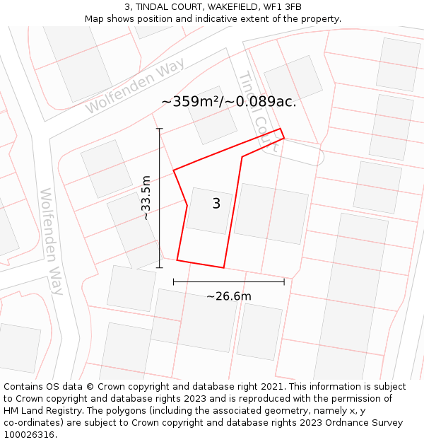 3, TINDAL COURT, WAKEFIELD, WF1 3FB: Plot and title map