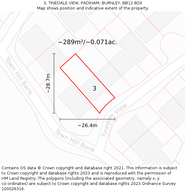 3, TINEDALE VIEW, PADIHAM, BURNLEY, BB12 8DX: Plot and title map